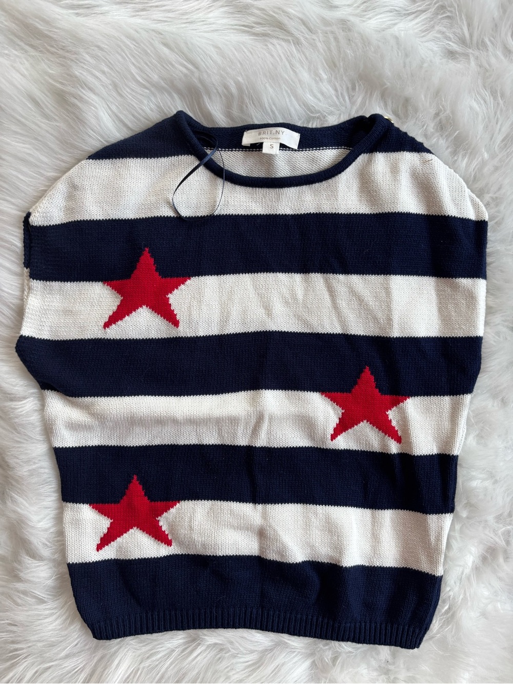 BRITNY Striped Star Knit Top - Navy, White & Red small Americana 4th of July y